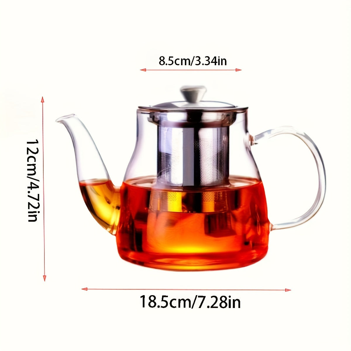 High Borosilicate Glass Tea Pot with Stainless Steel Infuser, Gongfu Tea Brewing Cup, Clear Tea Server for Loose Leaf Tea, No Pattern Glass Tea Maker.