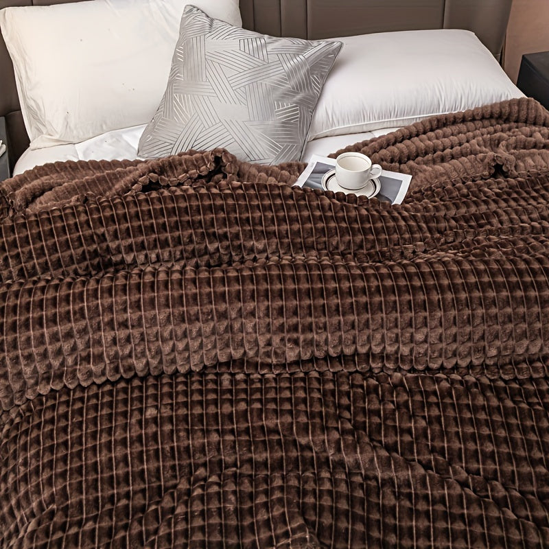 Perfect for any season, this luxurious thick faux rabbit fur throw blanket in solid brown provides soft, warm flannel comfort. Ideal for adding a touch of elegance to your couch, bed, or office.