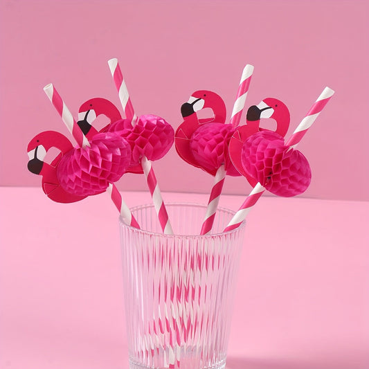 Pink Flamingo Paper Straws Set of 12 - Ideal for Summer Celebrations, Birthday Bashes & Wedding Festivities | Great for Adding a Tropical Vibe to your Hawaiian Luau Decorations