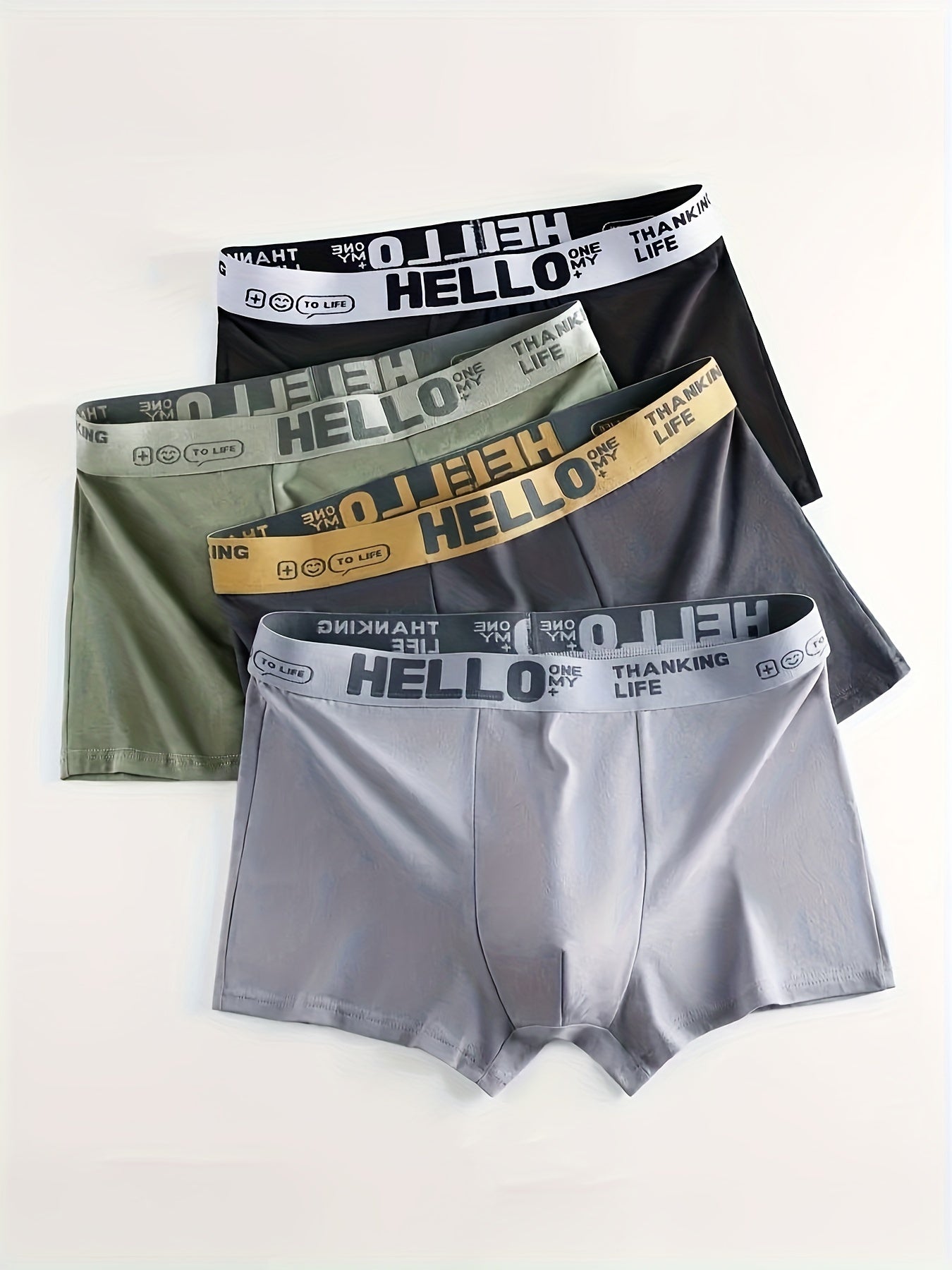 4 pack of men's trendy boxer shorts, breathable and comfortable, stylish and fashionable underwear.