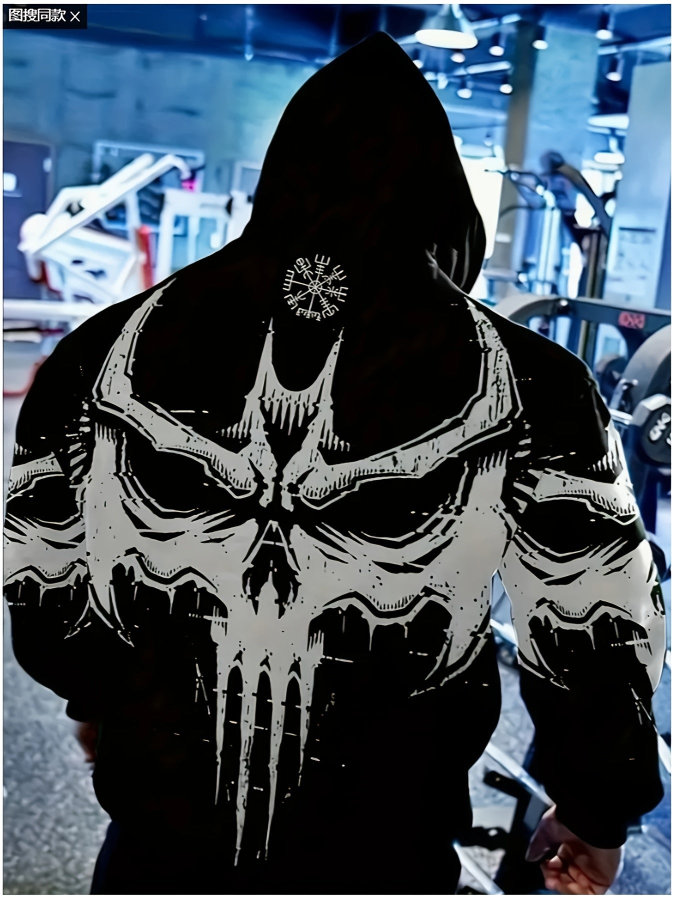 Men's 3D Skull Print Hoodie: Casual pullover with kangaroo pocket, soft polyester, machine washable, large size, perfect for plus size