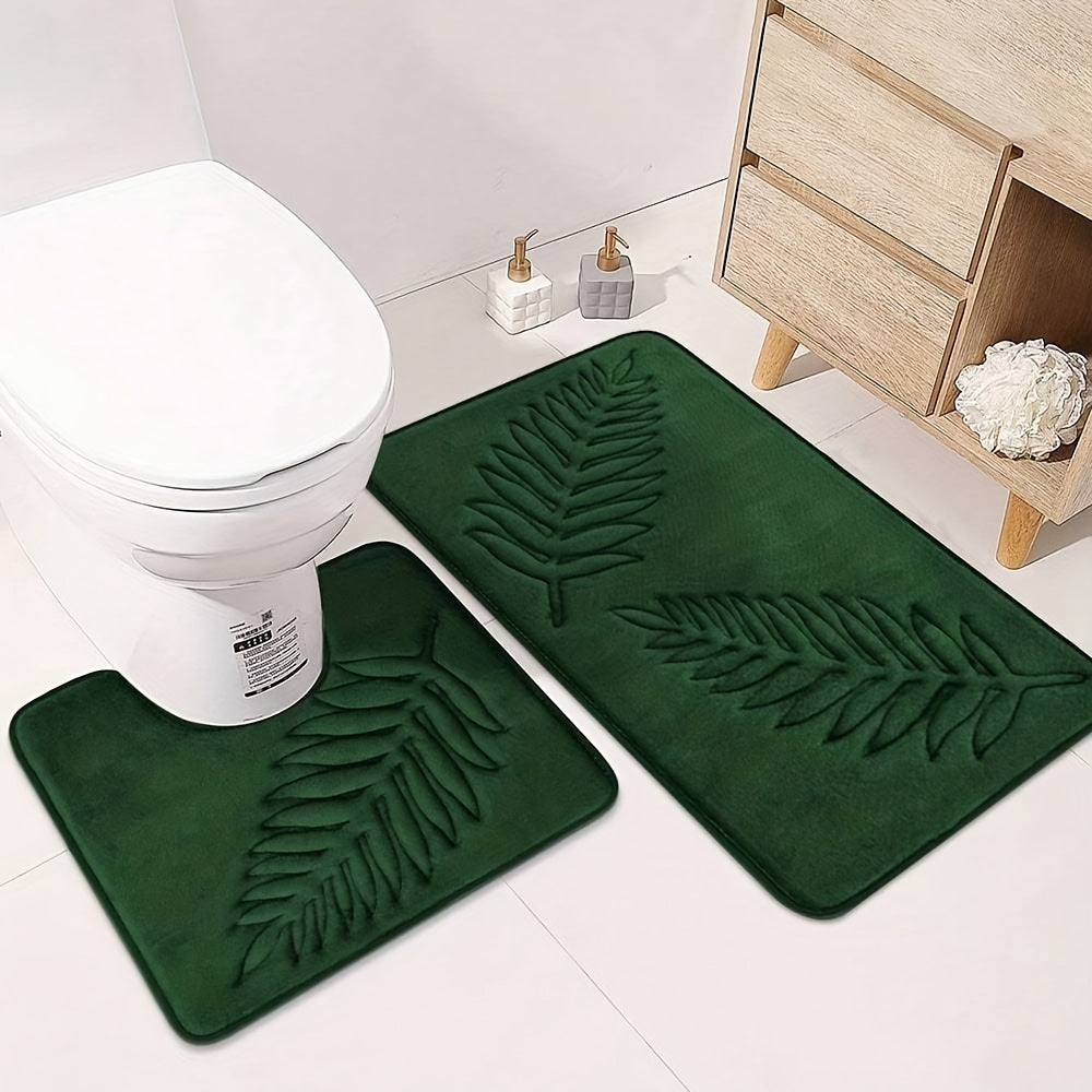 2-piece set of plush memory foam bathroom mats with a fern leaf design. These mats are non-slip, absorbent, and machine washable, making them perfect for adding a touch of style to your home decor.