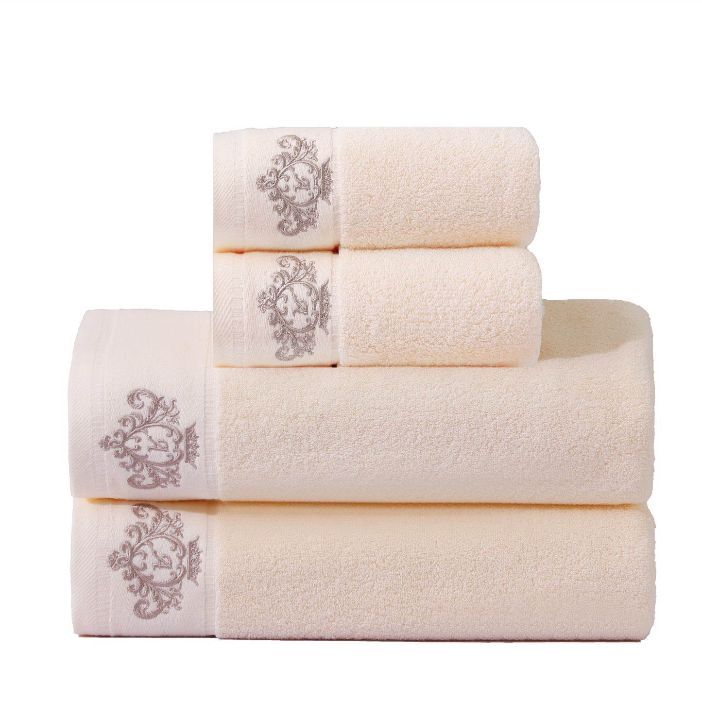 Crown Pattern Cotton Towel Set - Soft, Absorbent, Durable - Ideal for Family Use - Includes Hand and Bath Towels - 34.8x74.93cm and 70.1x139.7cm - Bathroom Accessories