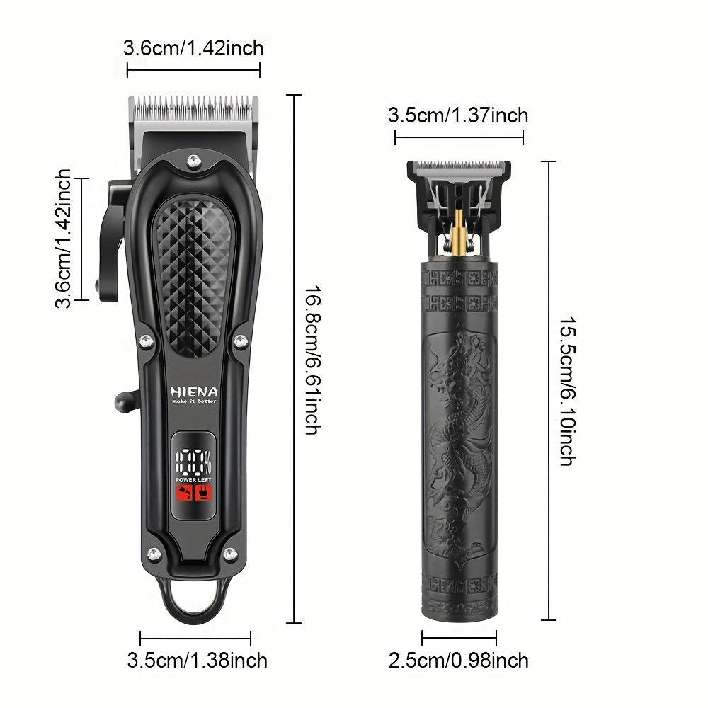 HIENA Men's Two-Piece Electric Hair Clipper with Digital Display and Cordless USB Carving Scissors, Ideal Gift for Men on Father's Day or holidays.