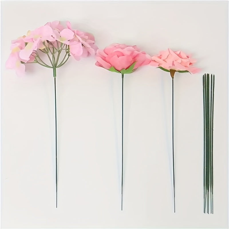 Plastic-coated iron stems for artificial flower head sticks, ideal for wedding decor. Available in packs of 50, 100, or 200.