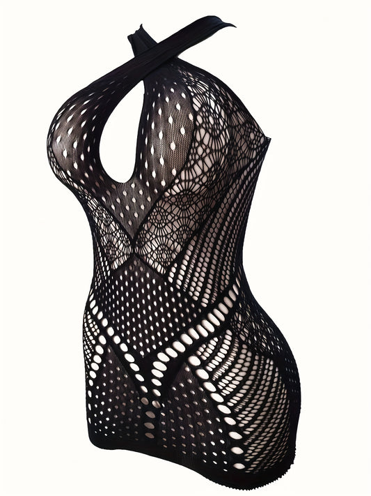 Sexy lingerie including an erotic fishnet bodycon dress and hollow out sheer backless babydoll.