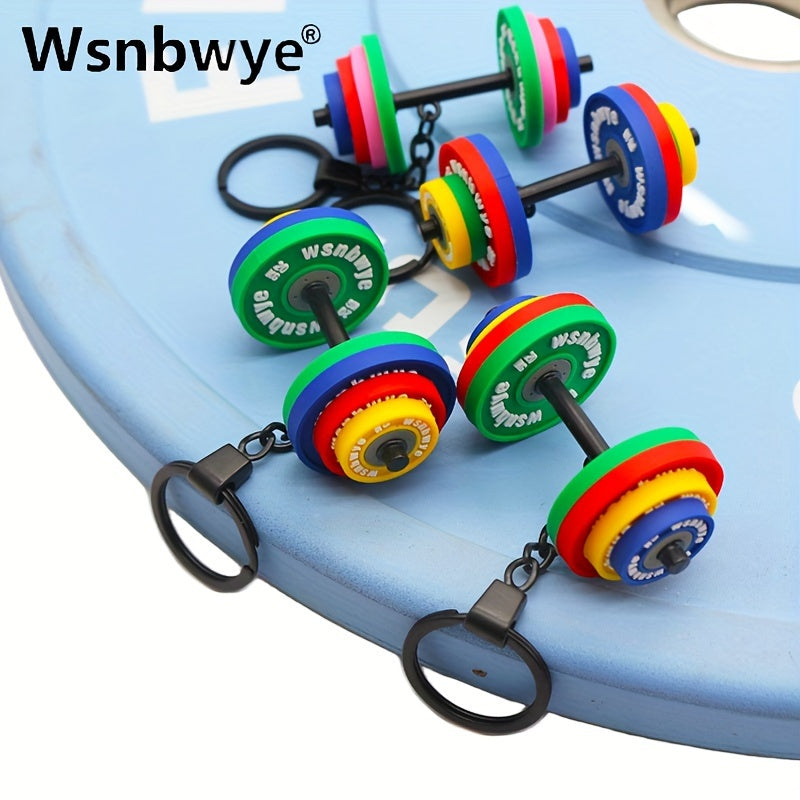 Get yourself the trendy Wsnbwye Sporty Rubber Barbell Keychain! This colorful dumbbell keyring is perfect for anyone, made of PVC material with a non-plated and PU coated finish. It's non-braided and creatively designed as a fitness accessory, featuring