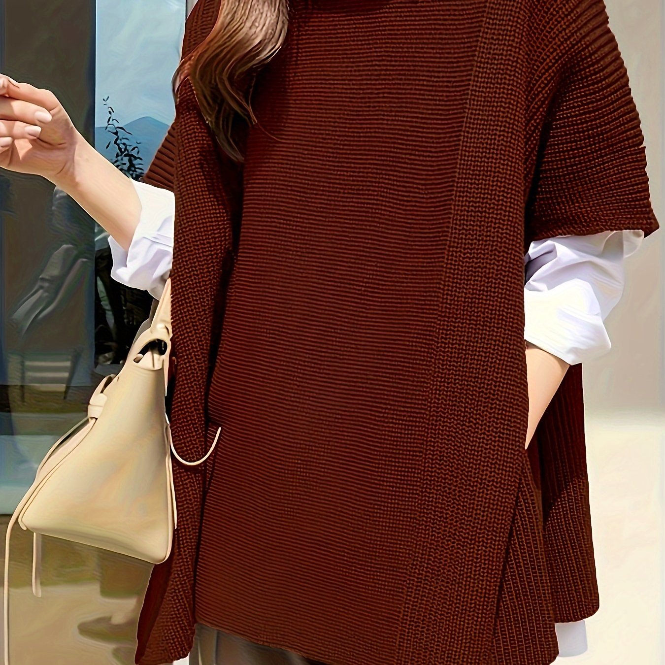 Solid split hem crew neck sweater for plus size women, perfect for fall and winter.