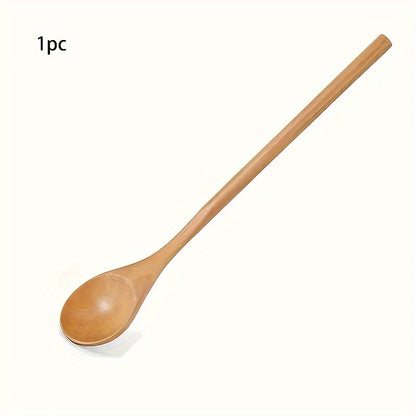 Creative long handle Japanese-style honey stirring spoon with twisted round handle, made from small wooden spoon.