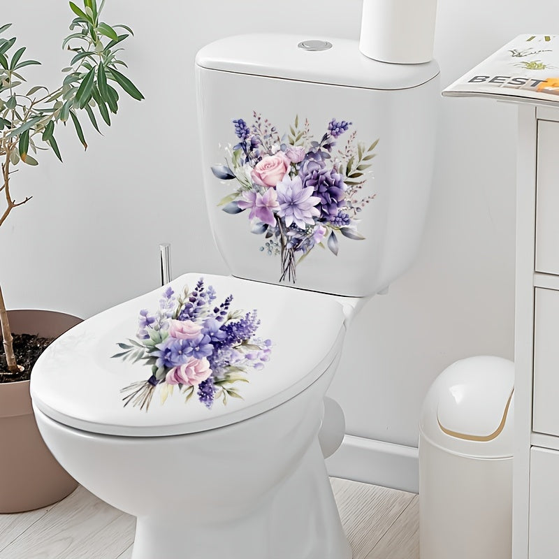 One purple flower style toilet sticker set for restroom renovation, self-adhesive and removable, perfect for home decoration.