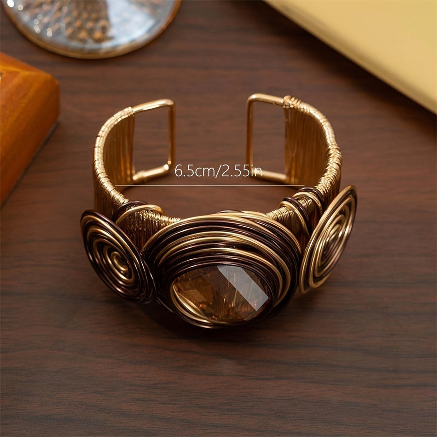 Handcrafted Boho Elegance: Adjustable Copper Cuff with Zirconia Stone, Wire-Wrapped, No Plating, Perfect for Parties and Vacations - Single Piece Pack