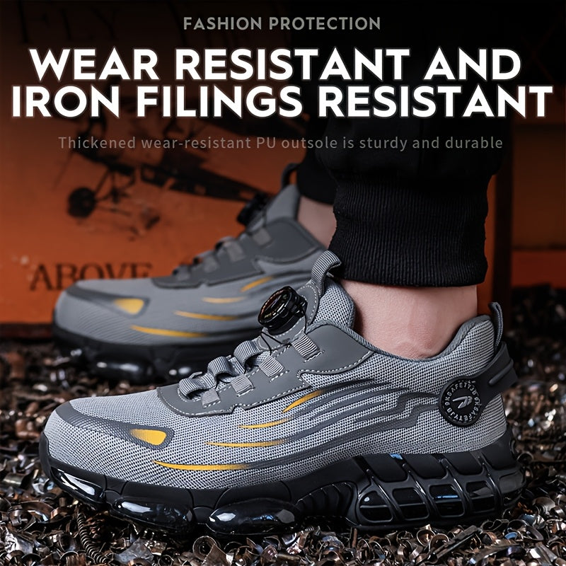 Safety shoes with anti-crush, anti-puncture, breathable, and protective features.