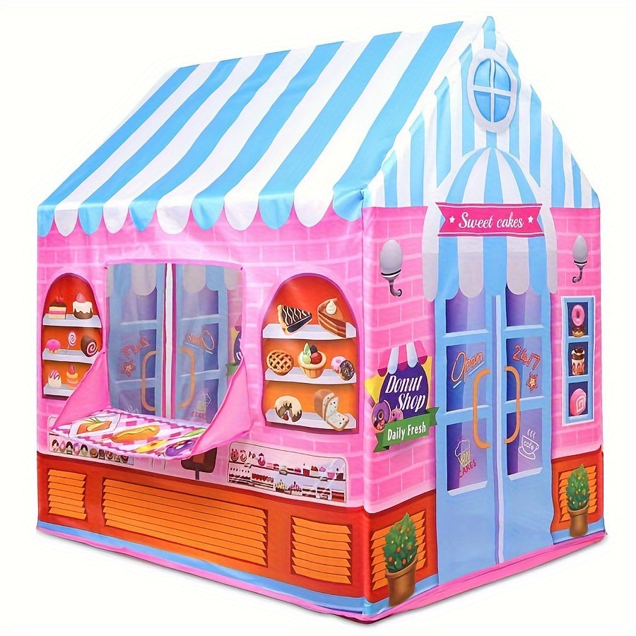 Dessert-themed playhouse tent for children, ideal for indoor and outdoor play, suitable for both girls and boys.