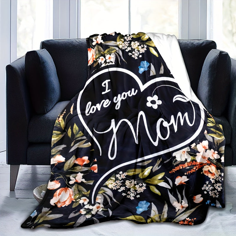 Flannel Fleece Throw Blanket with "I Love You Mom" Heart Design, Perfectly Cozy Gift for Mother, Year-Round Multipurpose Knit Fabric, Vibrant Digital Print, Stylish Asian-Inspired Design, Ideal for Birthdays & Holidays - Crafted from 100% Polyester