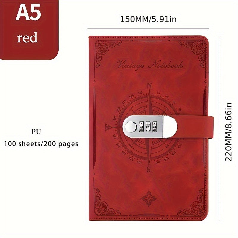 A5 200-page retro password book with lock diary binder.