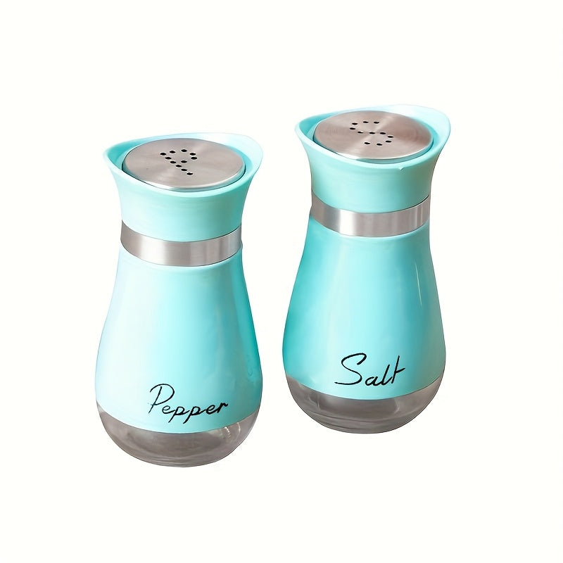 Set of two 3.4oz salt and pepper shakers for kitchen use.