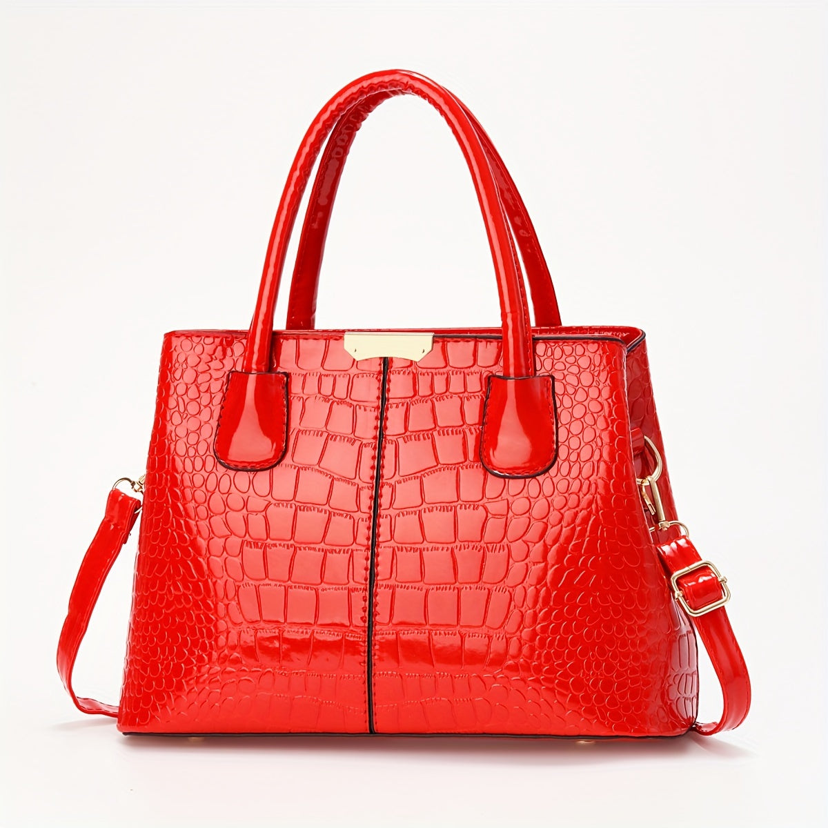 A glossy crocodile pattern handbag perfect for Mother's Day, Easter gatherings, and elegant commuting, with a large capacity and simple design.