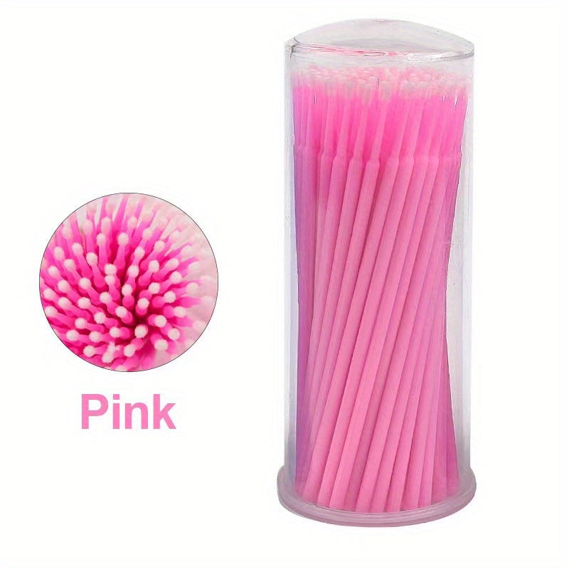 100 microbrush applicators in portable container for eyelashes, makeup, oral and dental use