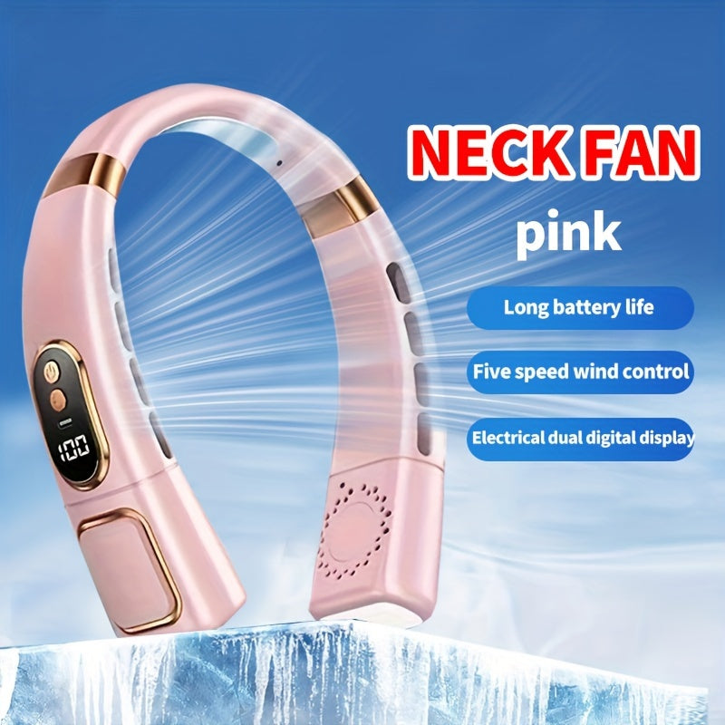 Portable Neck Fan with Digital Display, Adjustable Speeds, USB Rechargeable 1200mAh Battery - Perfect for Home, Travel, Outdoor Activities, School, Work, and Beach Trips