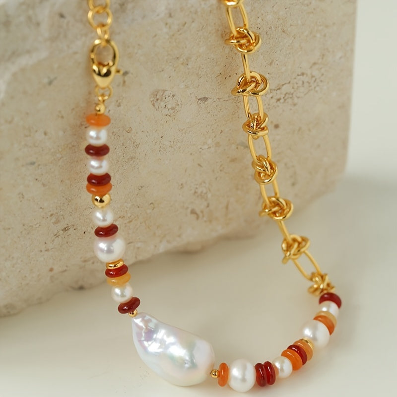 Casual yet stylish handcrafted beaded necklace featuring freshwater pearls and a colorful twist chain - ideal for both everyday wear and gifting.