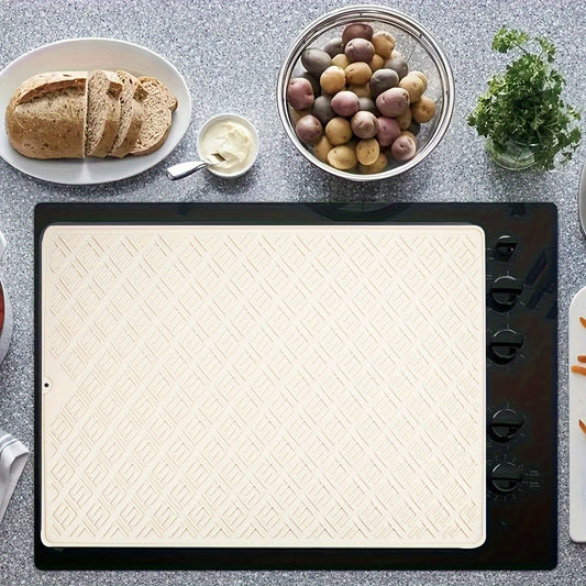 Protect your stove top with our durable Extra Large Silicone Stove Top Cover Mat, measuring 71.12x50.8cm. This heat resistant and scratch-proof kitchen counter protector is ideal for electric and glass stoves, and can also be used for dish drying.