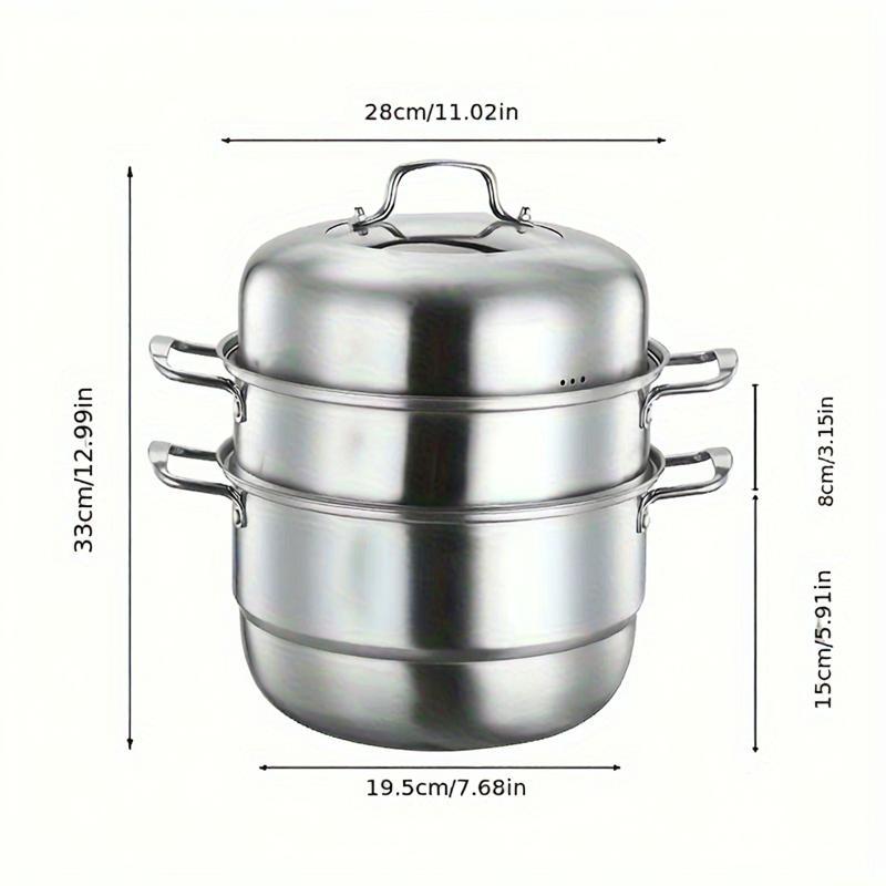 Stainless Steel Steamer Pot with Composite Bottom - Durable, Versatile 3-Tier Design for Induction Cooktops, Great for Home and Professional Kitchens