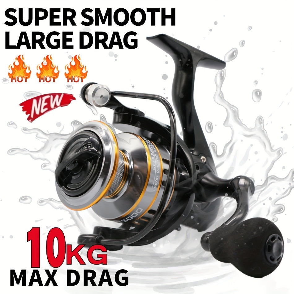 1-piece RY spinning reel with EVA handle grip, ideal for freshwater and seawater fishing.