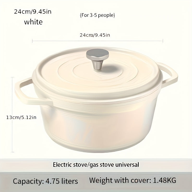 Multi-functional Enamel Soup Pot with Lid - Made from Cast Aluminum, Featuring Dual Handles, Ceramic Coating, Ideal for Home Kitchens, Suitable for Stove-top Cooking, Suitable for Stir-frying, Ceramic Inner Lining for Easy Cleaning.