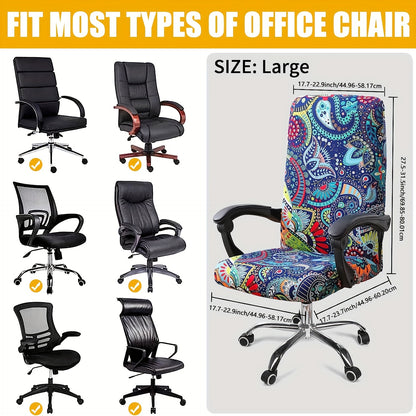 Flexible, washable office chair cover with zipper for desk chairs, made from soft, anti-dust spandex.

(Note: Since the original sentence was already concise, the rewritten version may not be significantly shorter.)