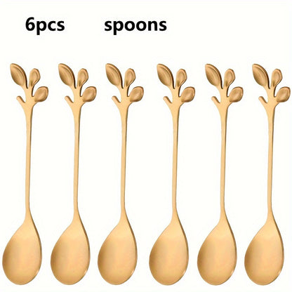 Leaf-shaped dessert spoons and forks in 24-pack, 12-pack, and 6-pack sizes for home and commercial use. Ideal for stirring, couple gifts, birthdays, parties, cakes, salads, and dinner gatherings. Trendy and stylish design.