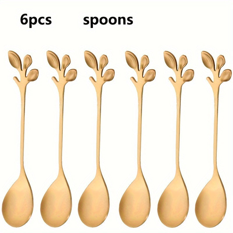 Leaf shape dessert spoon and fork set available in 6, 12, or 24 pieces. Ideal for household and commercial use, perfect for mixing and serving. Makes a great couple gift with high appearance level for birthday parties, potlucks, or special occasions.