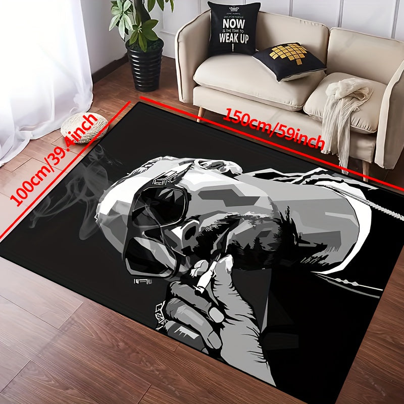 Polyester Area Rug with 'Man in Glasses' Art - Easy to Clean in Washing Machine | Slip-Resistant Mat for Indoor/Outdoor Use | Features Thick Felt Fabric | Ideal for Various Areas such as Hallway, Living Room, Bedroom, Nursery, and Garden | Available in