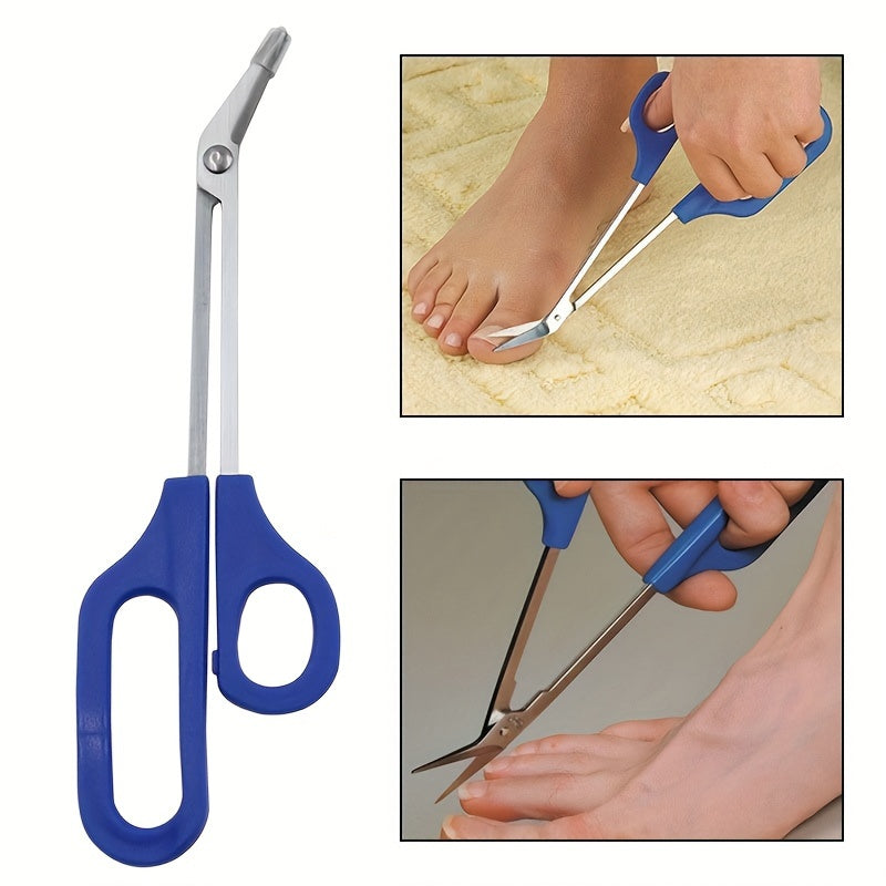 Ergonomic toenail clippers with long handles for precise trimming of thick nails.