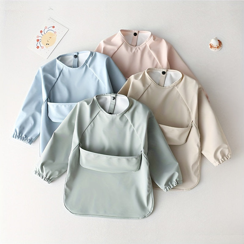 Children's Long-sleeved PU Smock with Bib, Soft Waterproof Bib in Plain Color, Anti-dirty Feeding Bib - Perfect Easter Gift