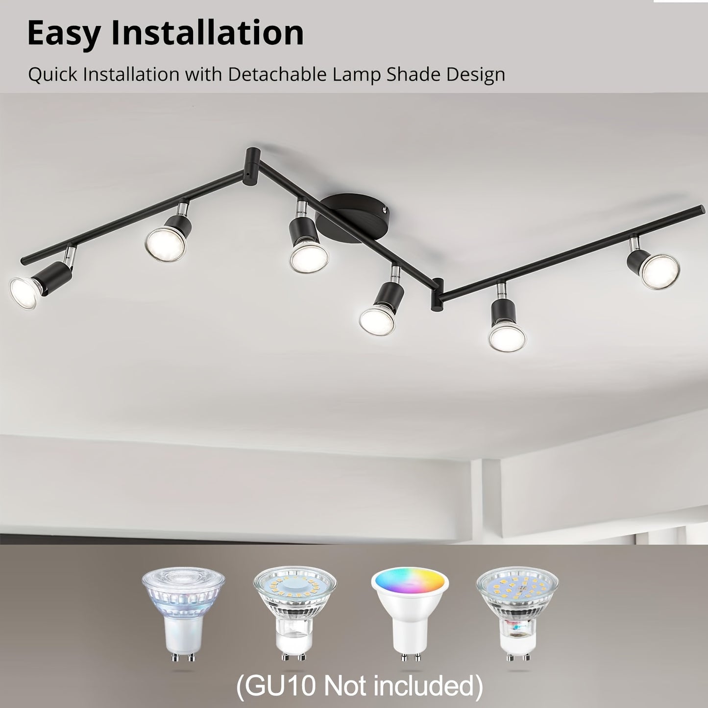 1pc Silver Ceiling Spotlight with 6 GU10 6W LED bulbs; adjustable for bar, living room, kitchen; modern, metal design (bulb not included)