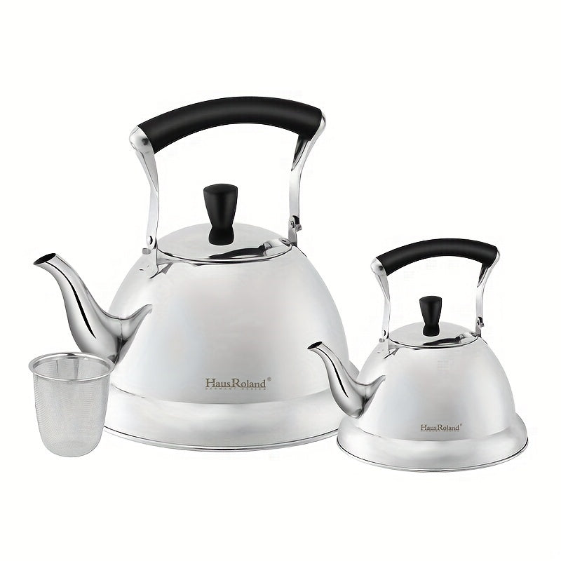 HausRoland Stainless Steel Tea Kettle Set with Whistling Feature for Stovetop Use - Includes 3L & 1L Kettles, Audible Whistle, Suitable for Gas and Open Flame Cooking, No Electricity Required