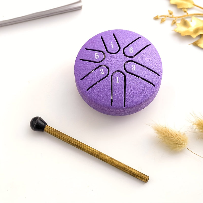 7.62cm 6-note Mini Ethereal Drum for Meditation, Percussion, Instruments, Music, Yoga, and Education, available in Black, Green, Purple, Navy, and Golden colors.