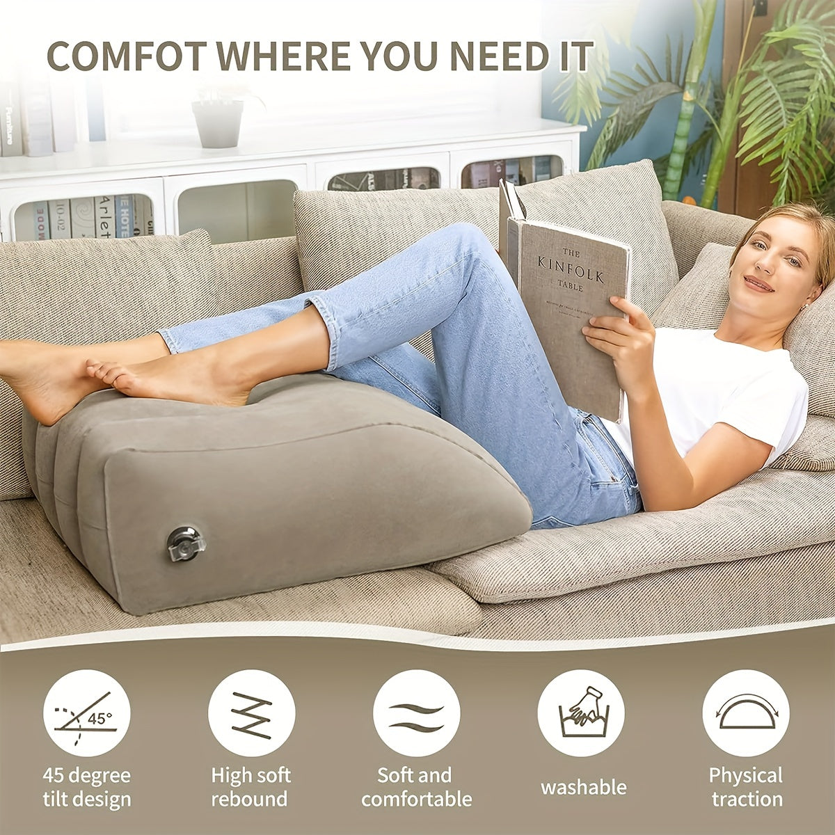 Inflatable Leg Rest Pillow for Elevating Leg, Back, Hip, and Knee Pain Relief - Ideal for Sleeping, Reading, and Relaxation - 1pc Leg Elevation Pillow.