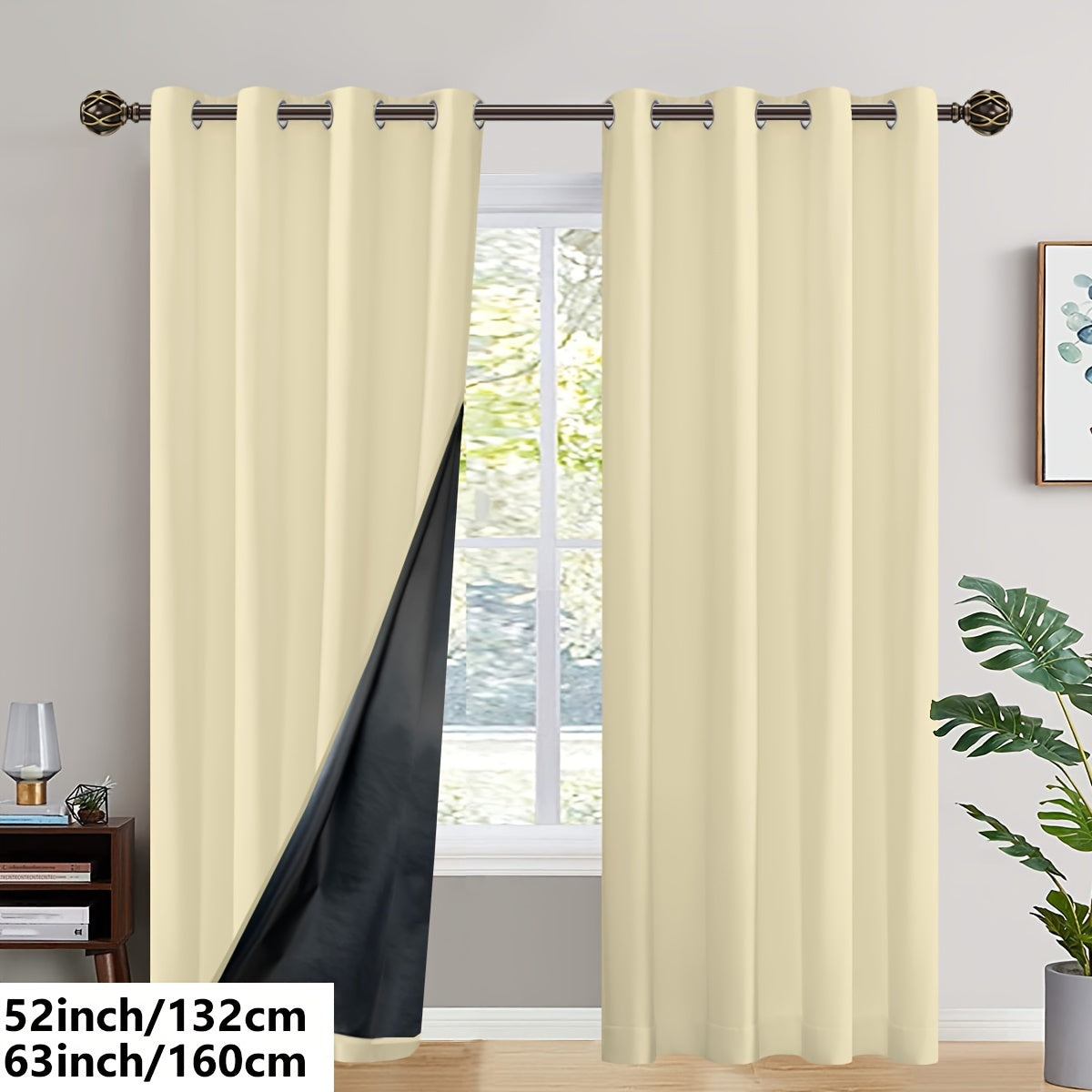 2PC Insulated Blackout Curtains with Coated Insulating Lining - Ideal for Living Room, Bedroom, Kitchen, Bathroom - Perfect for Home and Room Decoration