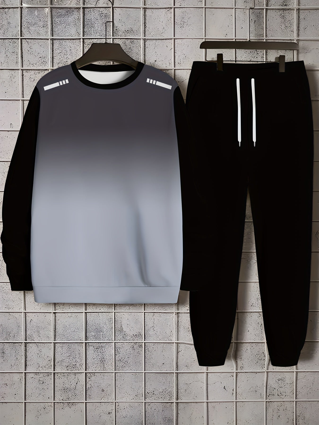 Men's Gradient Color Blocking Long Sleeve Sweatshirt + Sweatpants Set, Casual Sports Gift