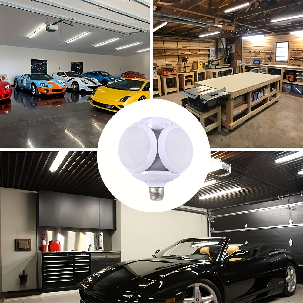 LED Garage Light with Fan Blade Design, Hardwired, Ultra-Bright 360° Coverage, Ideal for Home, Car & Industrial Use - White (Battery not included)