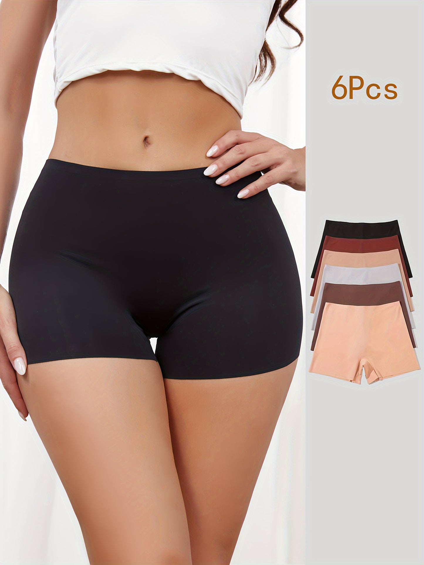 Set of 6 seamless, mid-rise women's underwear with a slim, invisible design to prevent rolling up while wearing.