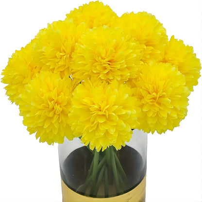 10 artificial chrysanthemum ball flowers for wedding bouquets, home decor, or party table centerpieces.