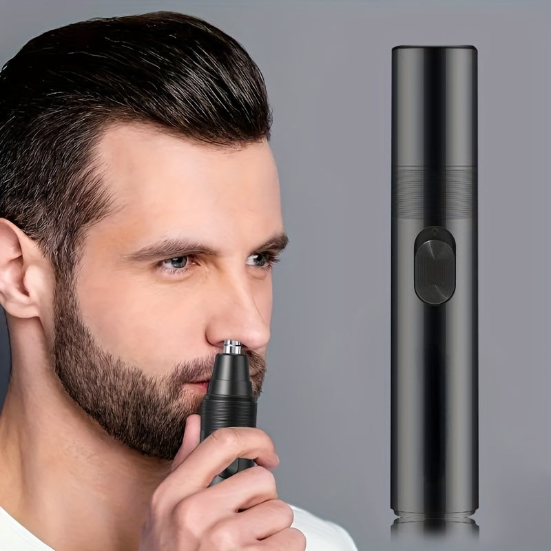 Professional 1pc battery-powered nose and ear hair trimmer for women and men, with stainless steel head for painless hair removal.