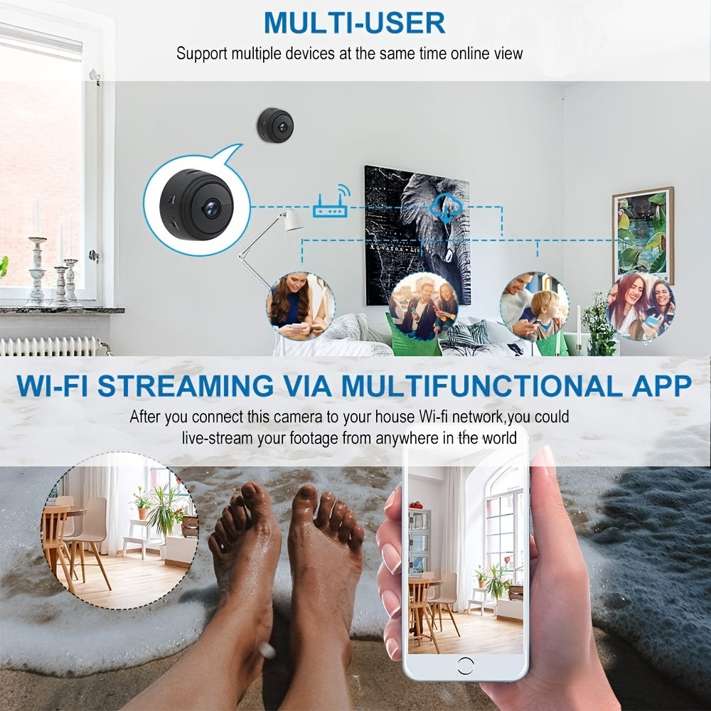 Indoor security camera with 4080P resolution, motion detection, two-way audio, WiFi connectivity, and multi-user support - perfect for monitoring kids and pets.