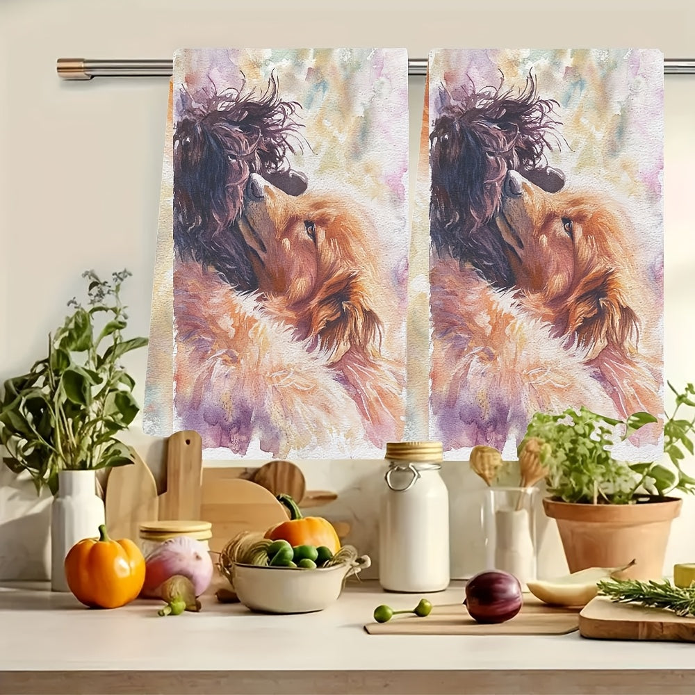 Two Coastal Style Kitchen Towels made of super absorbent polyester knit fabric. These machine washable hand towels are designed for holiday decor, measuring 40.64x60.96 cm. Perfect for drying dishes.