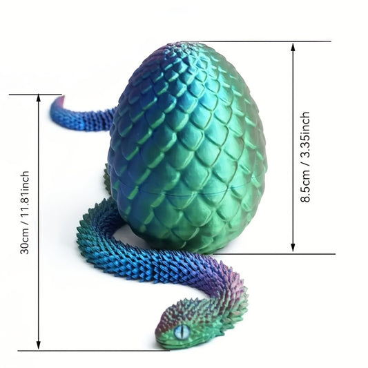 Colorful 3D printed snake and surprise egg set with articulated joints - ideal for home or office decor, suitable for holiday gifting with varying eye colors.