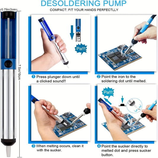 19-piece soldering kit with adjustable temperature iron, digital multimeter, non-slip PVC handle, European standard plug, 220-240V power supply, and precision repair tools for circuit