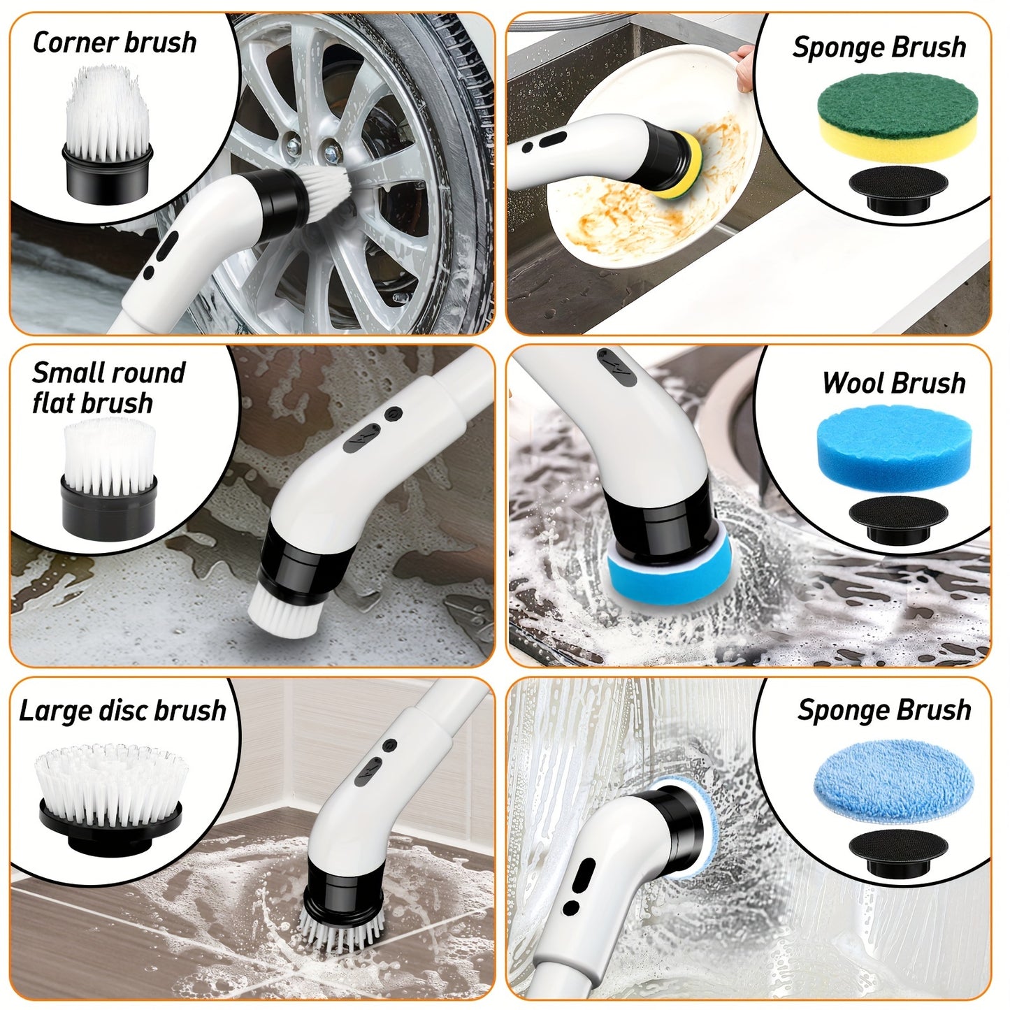 JY-9011 IAGREEA Electric Rotating Washer with 3 adjustable speeds and 9/6/3 replaceable brush heads. Cordless with handheld shower and extended handle. Ideal for tiles, bathtubs, sinks, and