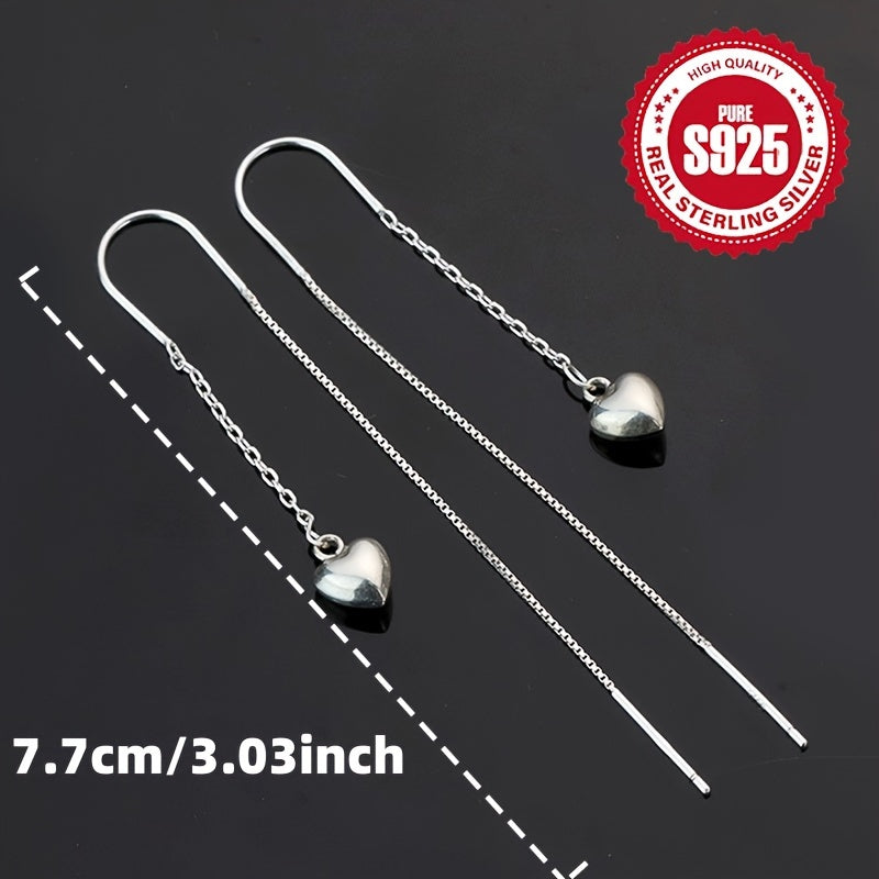 These elegant French-style tassel earrings are crafted from 1 pair of S925 sterling silver. With fashionable dangle heart drop designs, they are lightweight (2.36g) and hypoallergenic. Perfect for daily wear, music festivals, vacations, or as a